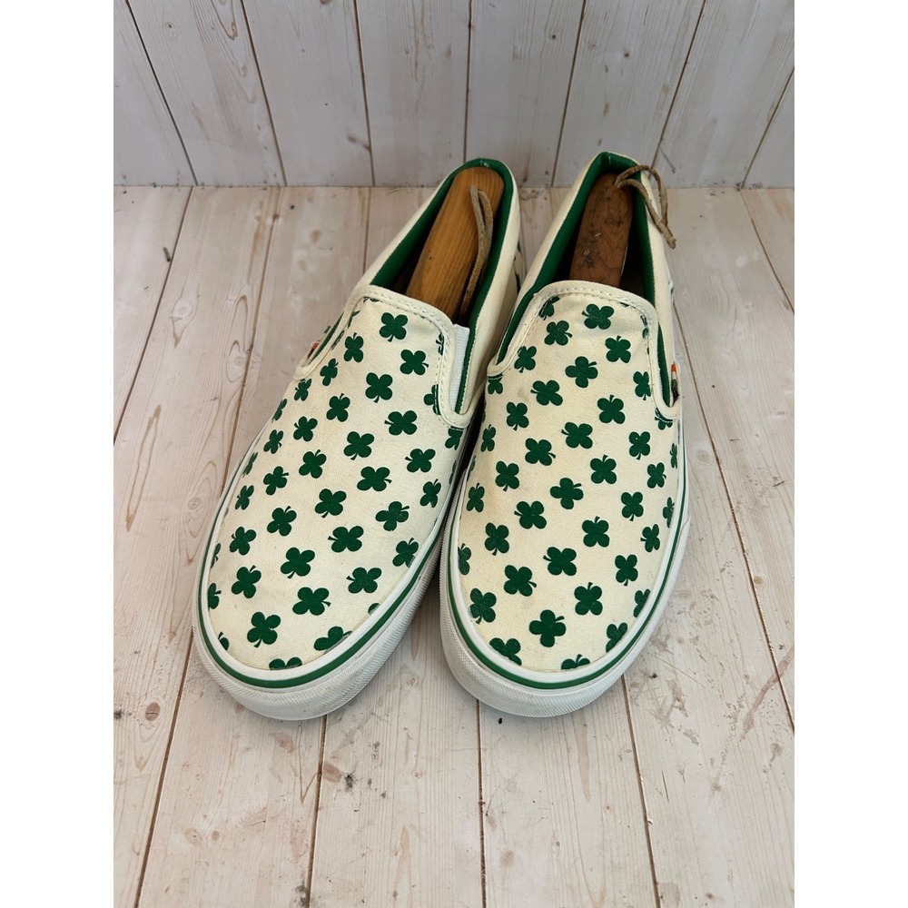 Vans Slip-On Shoes White with Green Clover Print